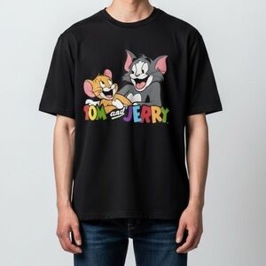 Tom & Jerry Women’s Black Print Graphic 100% Cotton Tee, Small